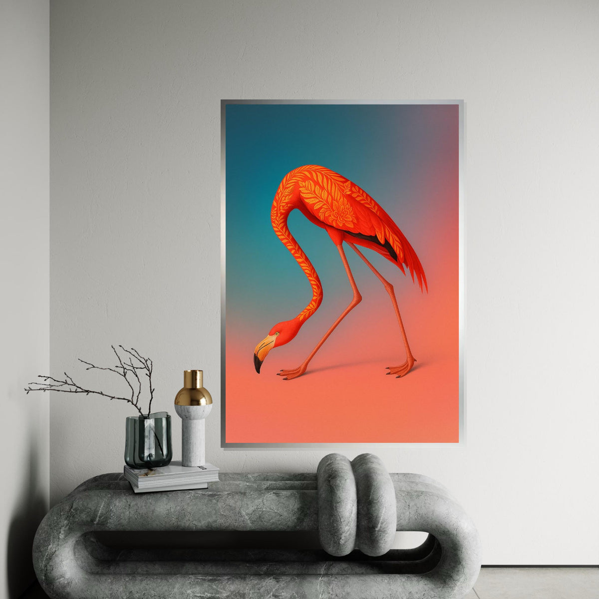 Artistic Flamingo Canvas, Floral Pattern Flamingo Art, Colorful Bird Wall Print, Animal Art Canvas, Wall Art Canvas Design, Ready To Hang