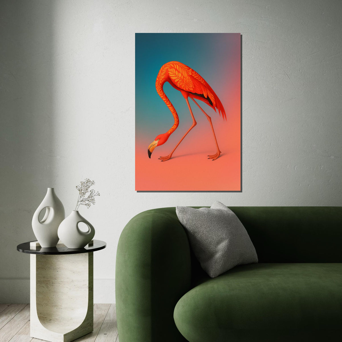 Artistic Flamingo Canvas, Floral Pattern Flamingo Art, Colorful Bird Wall Print, Animal Art Canvas, Wall Art Canvas Design, Ready To Hang