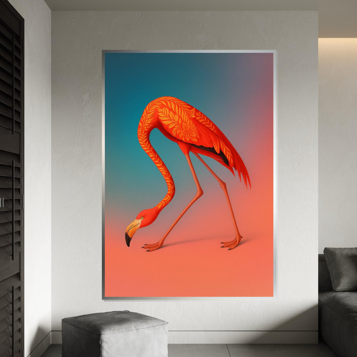 Artistic Flamingo Canvas, Floral Pattern Flamingo Art, Colorful Bird Wall Print, Animal Art Canvas, Wall Art Canvas Design, Ready To Hang