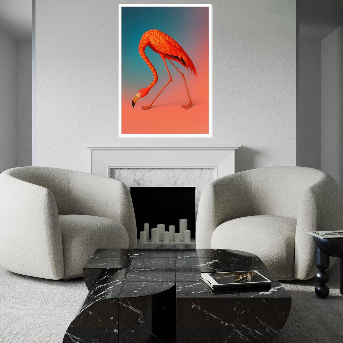 Artistic Flamingo Canvas, Floral Pattern Flamingo Art, Colorful Bird Wall Print, Animal Art Canvas, Wall Art Canvas Design, Ready To Hang