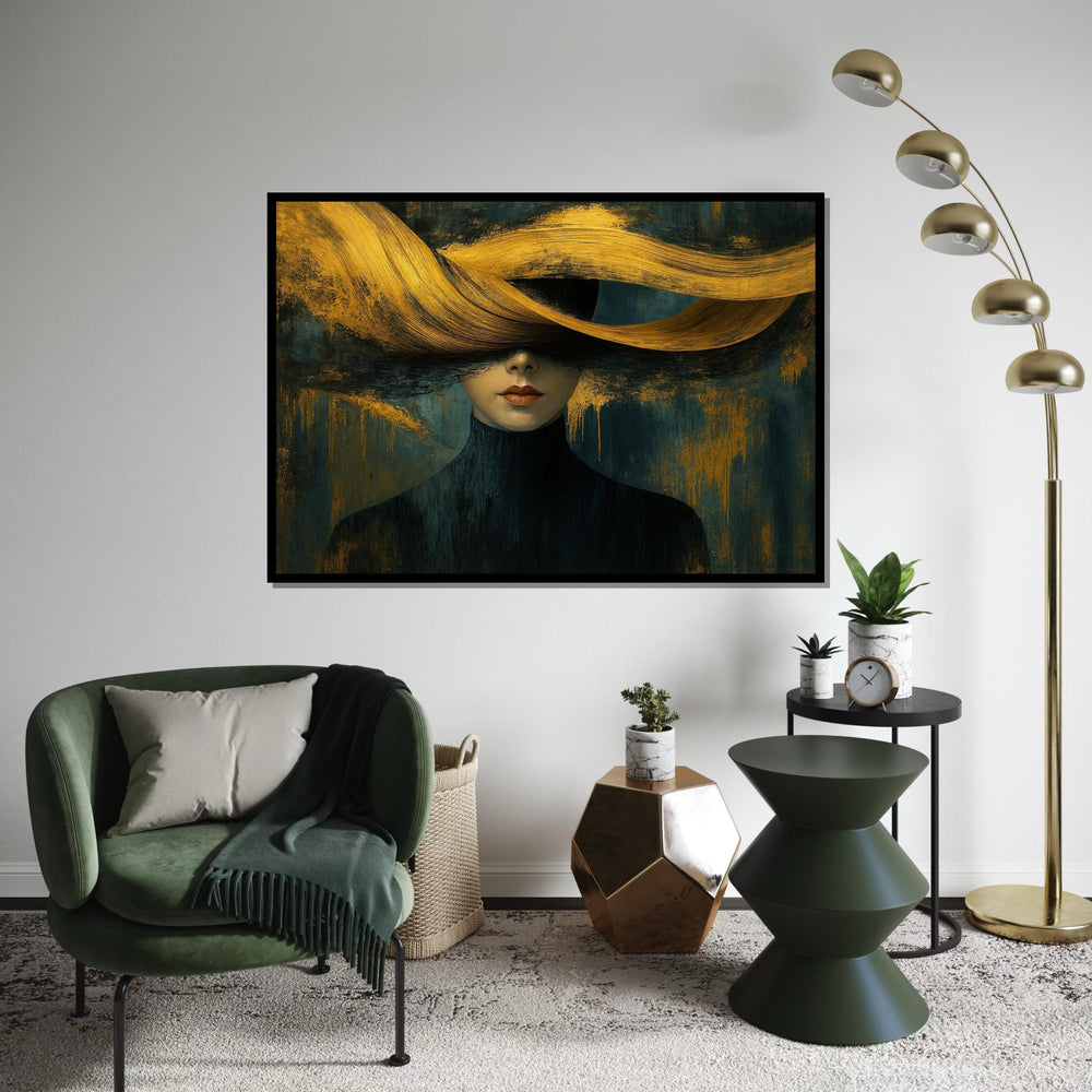 Abstract Woman Canvas Art, Golden Hair Portrait, Modern Wall Art, Elegant Canvas Design, Ready to Hang, Home Decor Artwork, Chic Style
