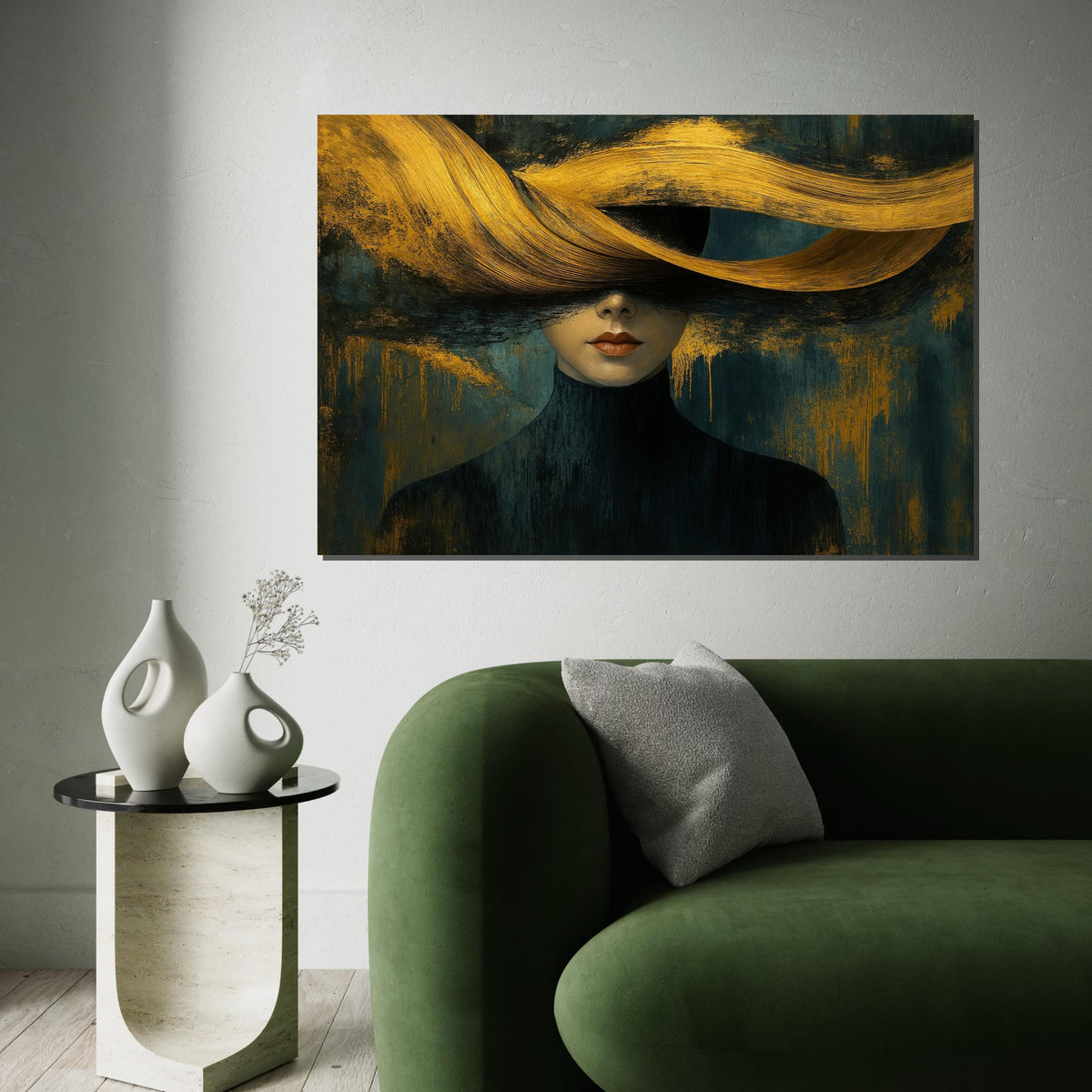 Abstract Woman Canvas Art, Golden Hair Portrait, Modern Wall Art, Elegant Canvas Design, Ready to Hang, Home Decor Artwork, Chic Style