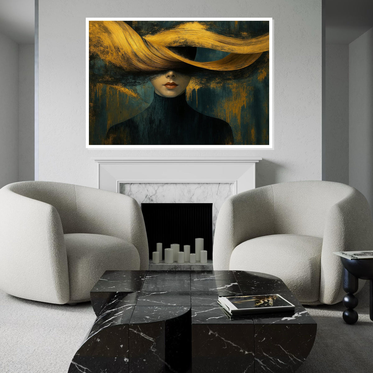 Abstract Woman Canvas Art, Golden Hair Portrait, Modern Wall Art, Elegant Canvas Design, Ready to Hang, Home Decor Artwork, Chic Style