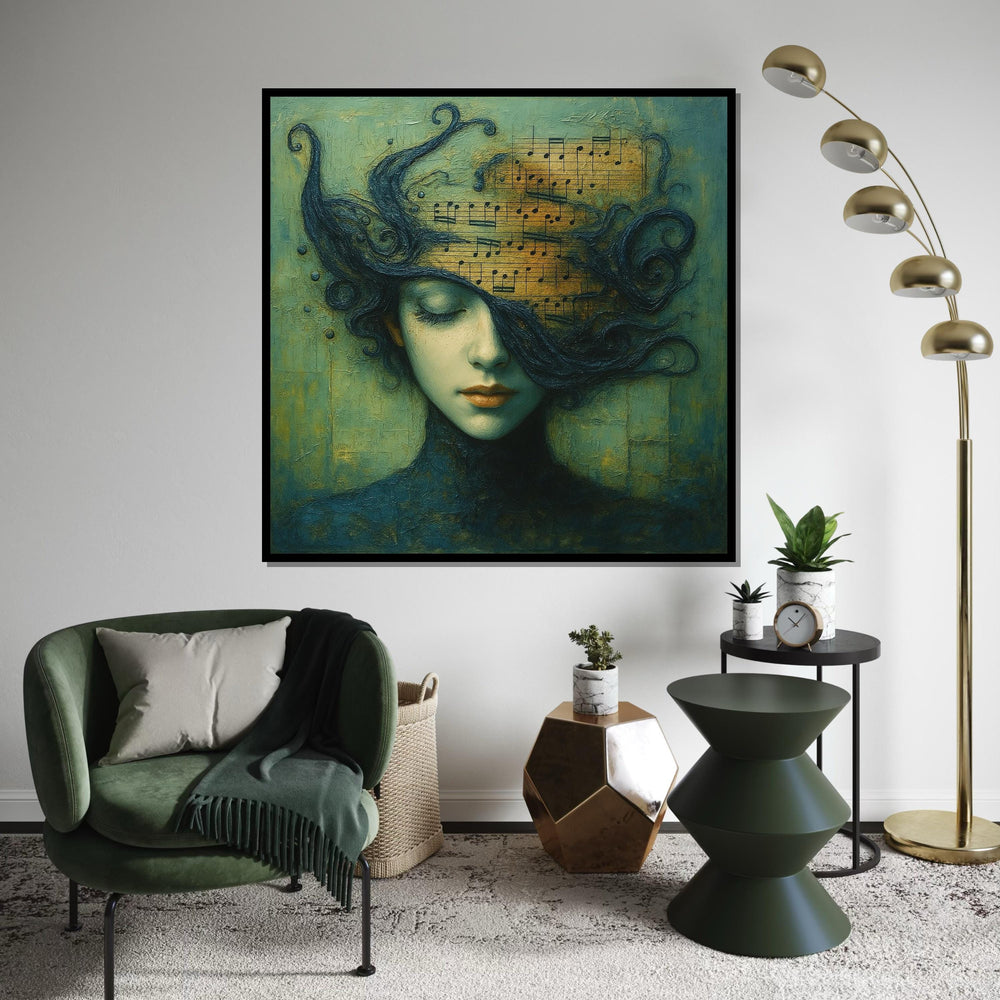 Melody in Mind Canvas, Musical Art, Dreamy Portrait, Wall Art Canvas Design, Music Lovers Decor, Ready to Hang Wall Print