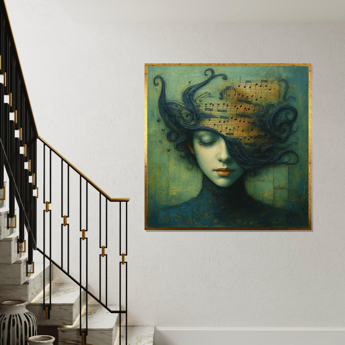 Melody in Mind Canvas, Musical Art, Dreamy Portrait, Wall Art Canvas Design, Music Lovers Decor, Ready to Hang Wall Print