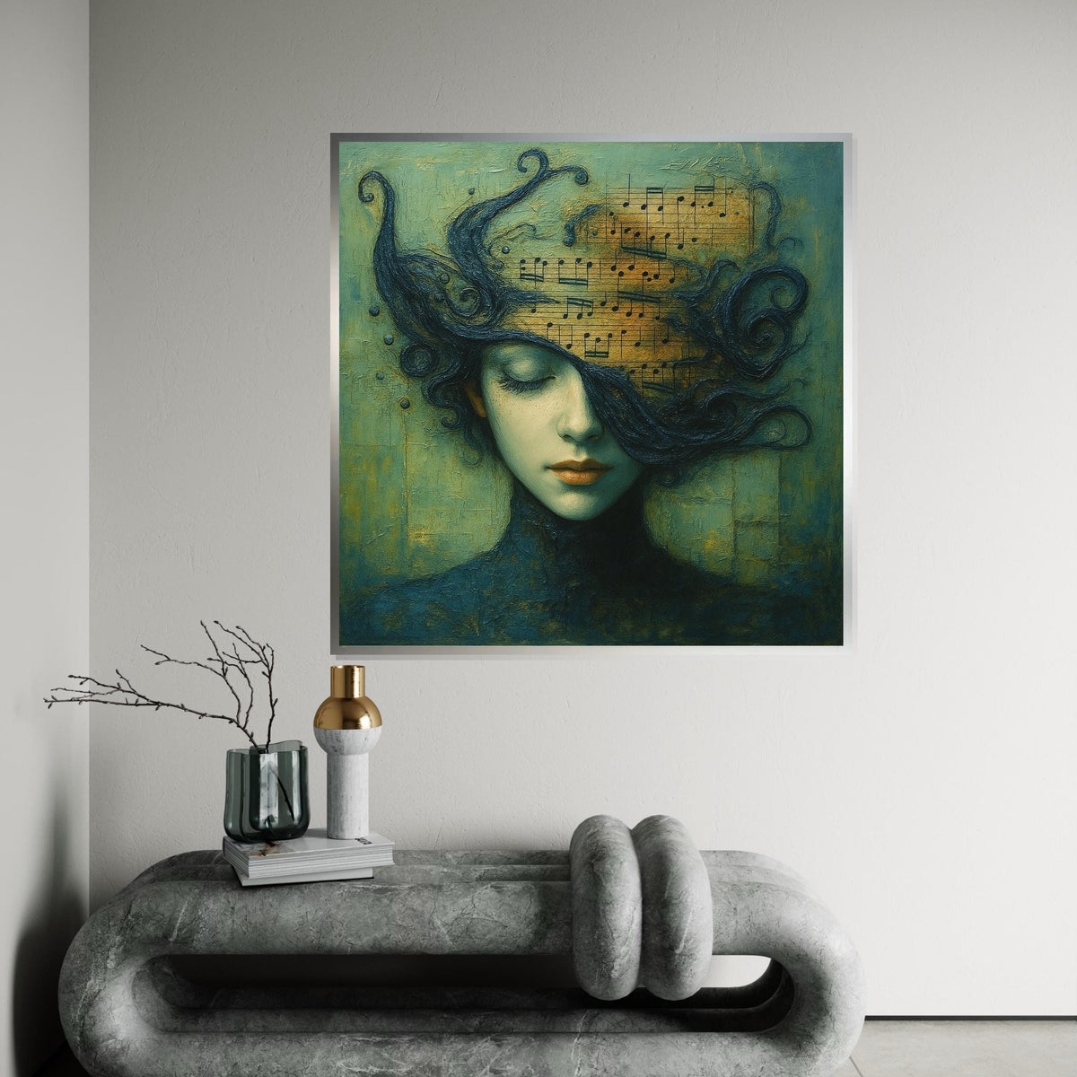 Melody in Mind Canvas, Musical Art, Dreamy Portrait, Wall Art Canvas Design, Music Lovers Decor, Ready to Hang Wall Print