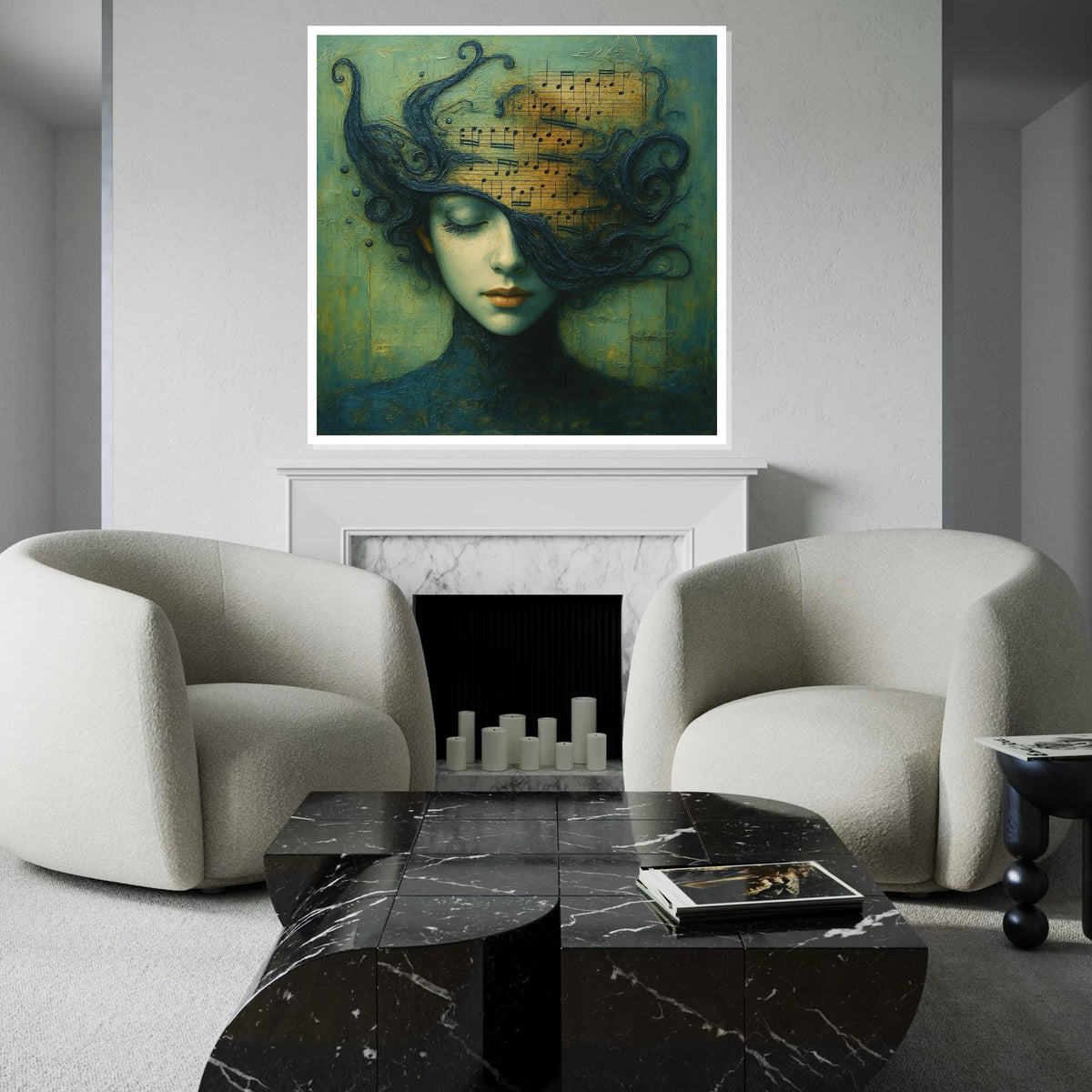 Melody in Mind Canvas, Musical Art, Dreamy Portrait, Wall Art Canvas Design, Music Lovers Decor, Ready to Hang Wall Print