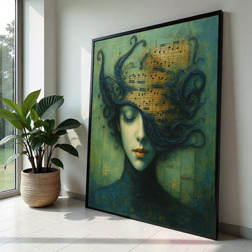 Melody in Mind Canvas, Musical Art, Dreamy Portrait, Wall Art Canvas Design, Music Lovers Decor, Ready to Hang Wall Print