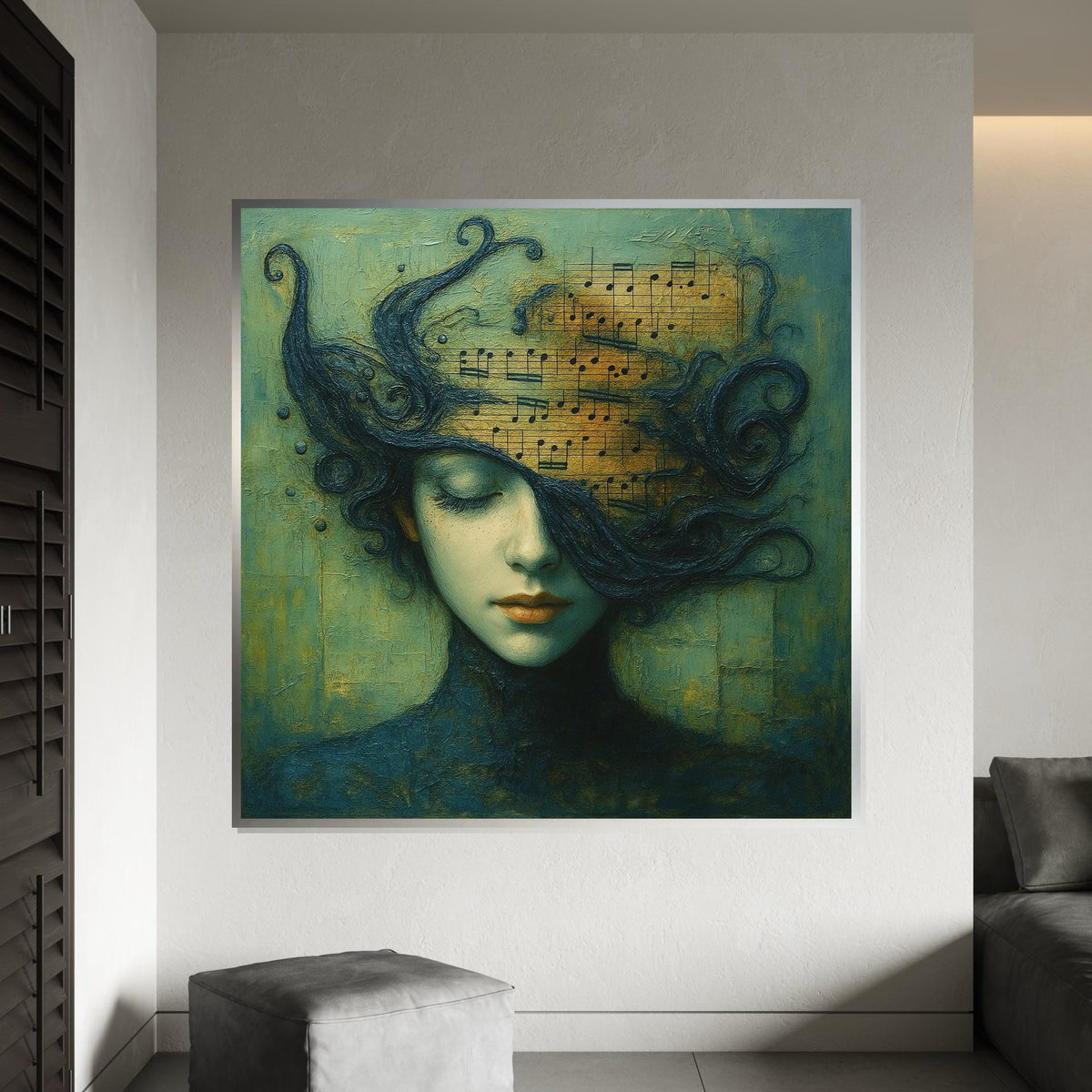 Melody in Mind Canvas, Musical Art, Dreamy Portrait, Wall Art Canvas Design, Music Lovers Decor, Ready to Hang Wall Print