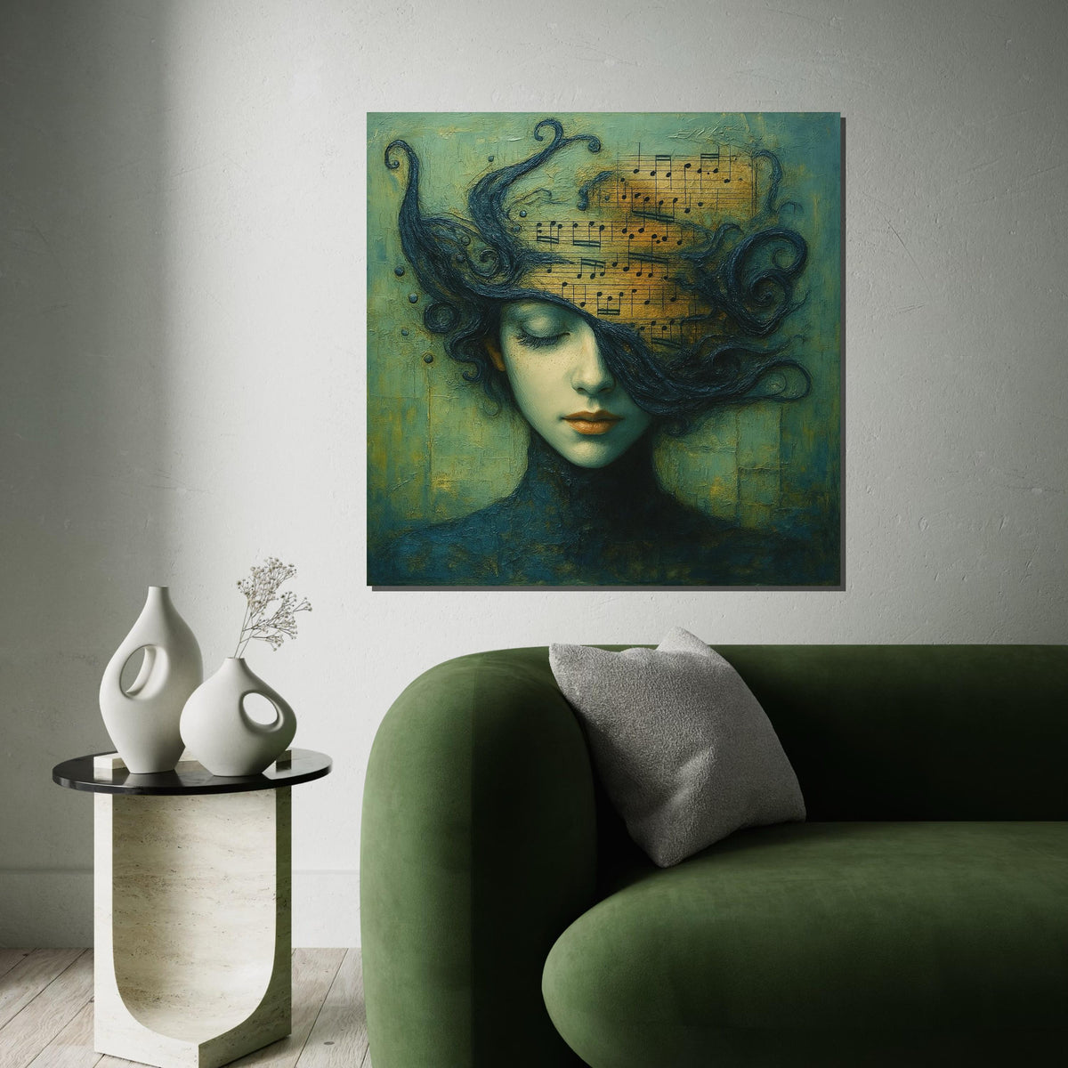 Melody in Mind Canvas, Musical Art, Dreamy Portrait, Wall Art Canvas Design, Music Lovers Decor, Ready to Hang Wall Print