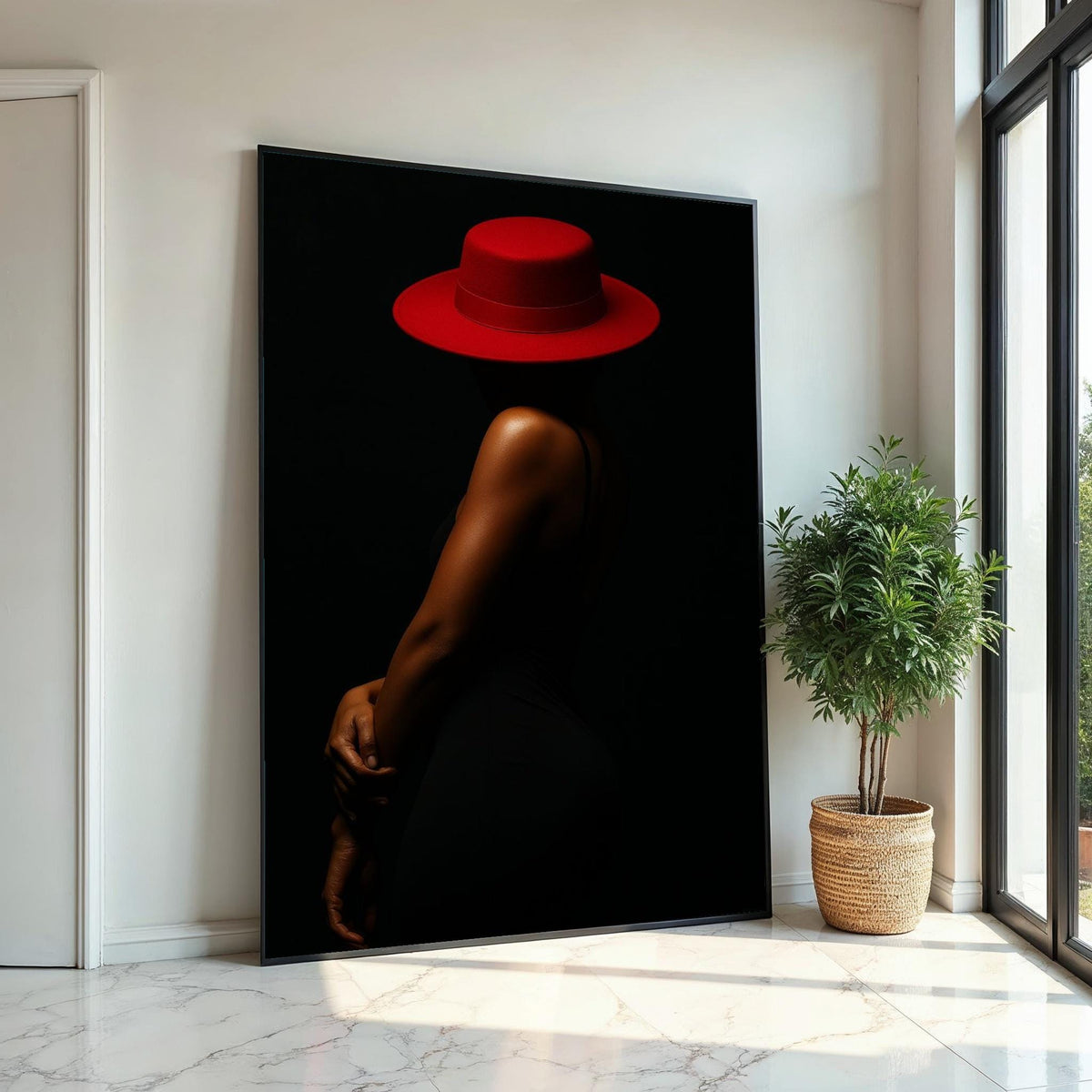 Red Hat Elegance Canvas, Minimalist Woman Art, Wall Art Canvas Design, Fashion Illustration, Ready To Hang Décor, Modern Style Canvas