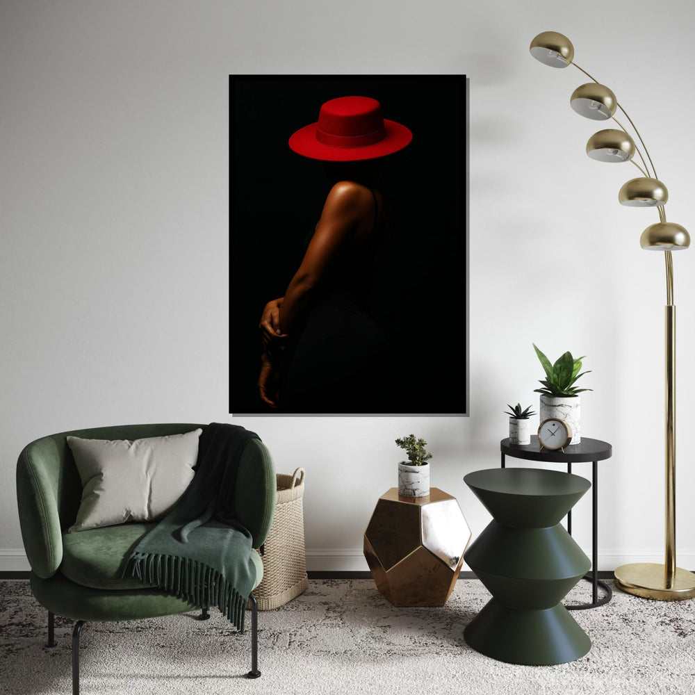 Red Hat Elegance Canvas, Minimalist Woman Art, Wall Art Canvas Design, Fashion Illustration, Ready To Hang Décor, Modern Style Canvas