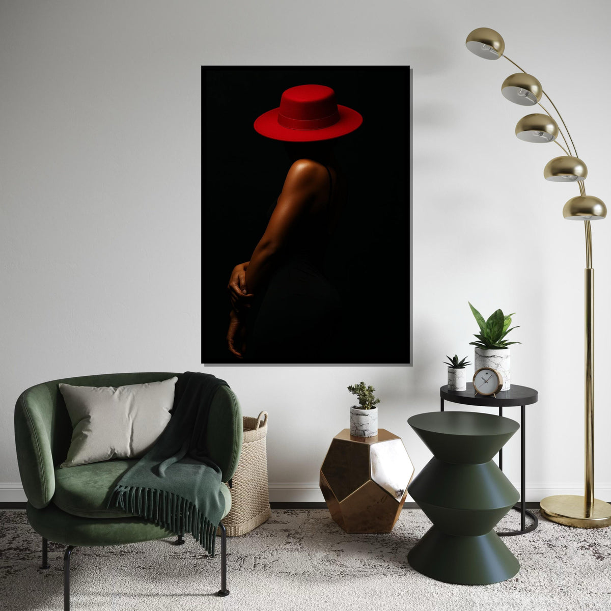 Red Hat Elegance Canvas, Minimalist Woman Art, Wall Art Canvas Design, Fashion Illustration, Ready To Hang Décor, Modern Style Canvas