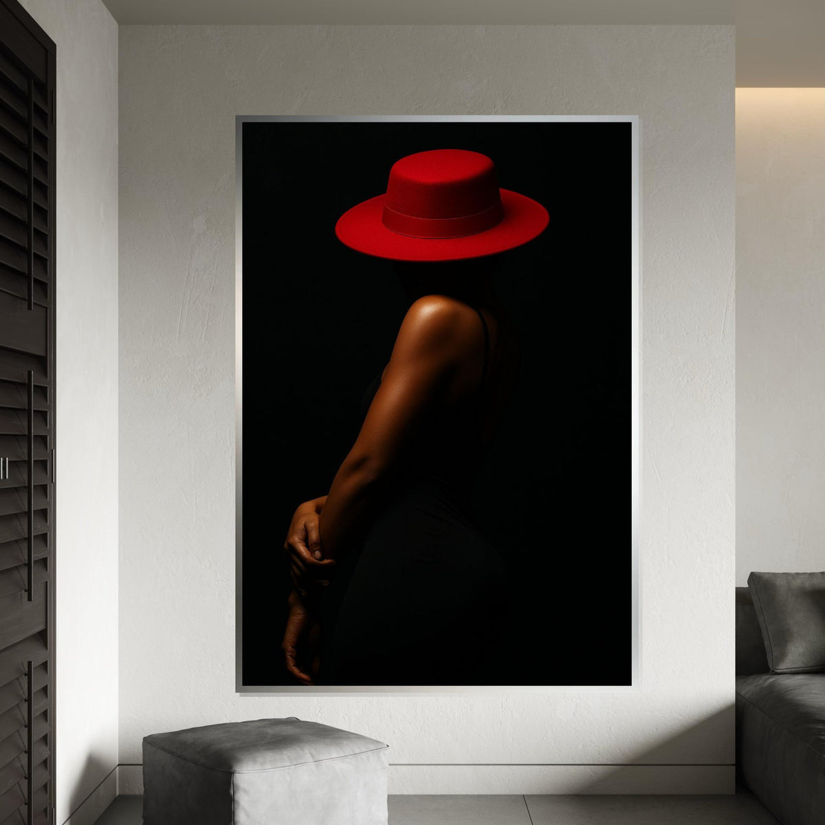 Red Hat Elegance Canvas, Minimalist Woman Art, Wall Art Canvas Design, Fashion Illustration, Ready To Hang Décor, Modern Style Canvas