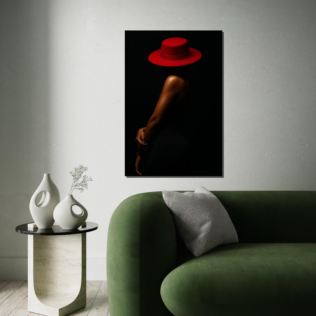 Red Hat Elegance Canvas, Minimalist Woman Art, Wall Art Canvas Design, Fashion Illustration, Ready To Hang Décor, Modern Style Canvas