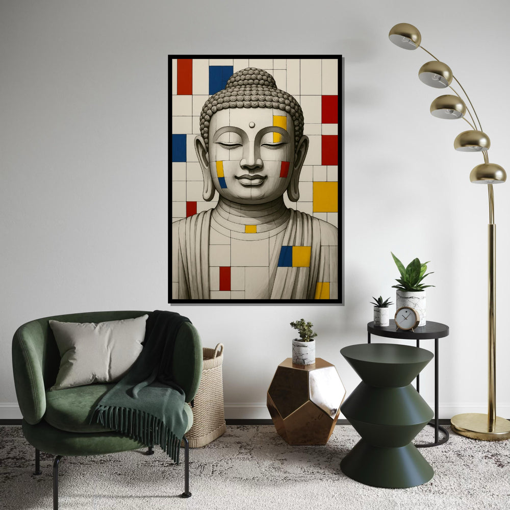 Buddha Canvas Art, Mondrian Style Buddha, Color Block Art, Wall Art Canvas Design, Zen Decor, Ready To Hang Decoration