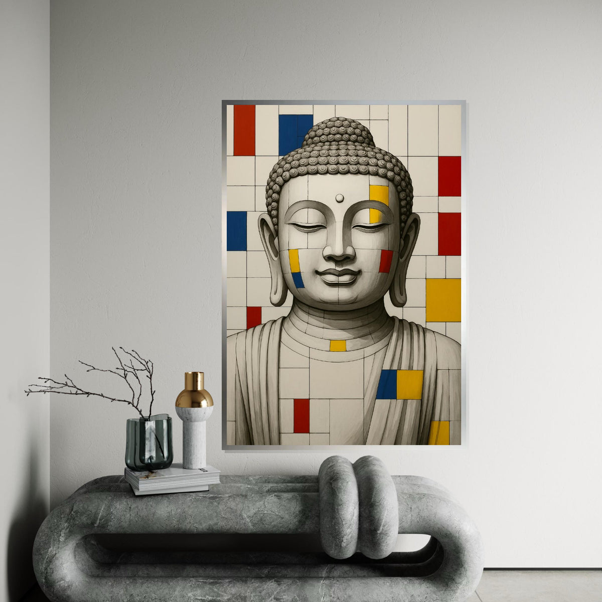 Buddha Canvas Art, Mondrian Style Buddha, Color Block Art, Wall Art Canvas Design, Zen Decor, Ready To Hang Decoration
