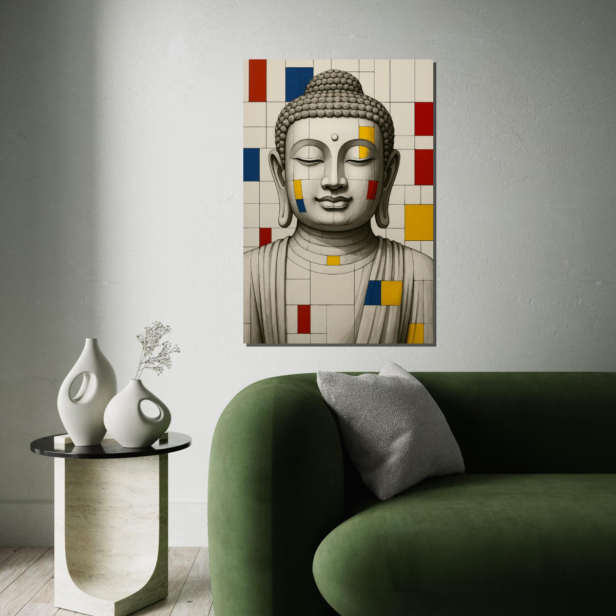 Buddha Canvas Art, Mondrian Style Buddha, Color Block Art, Wall Art Canvas Design, Zen Decor, Ready To Hang Decoration