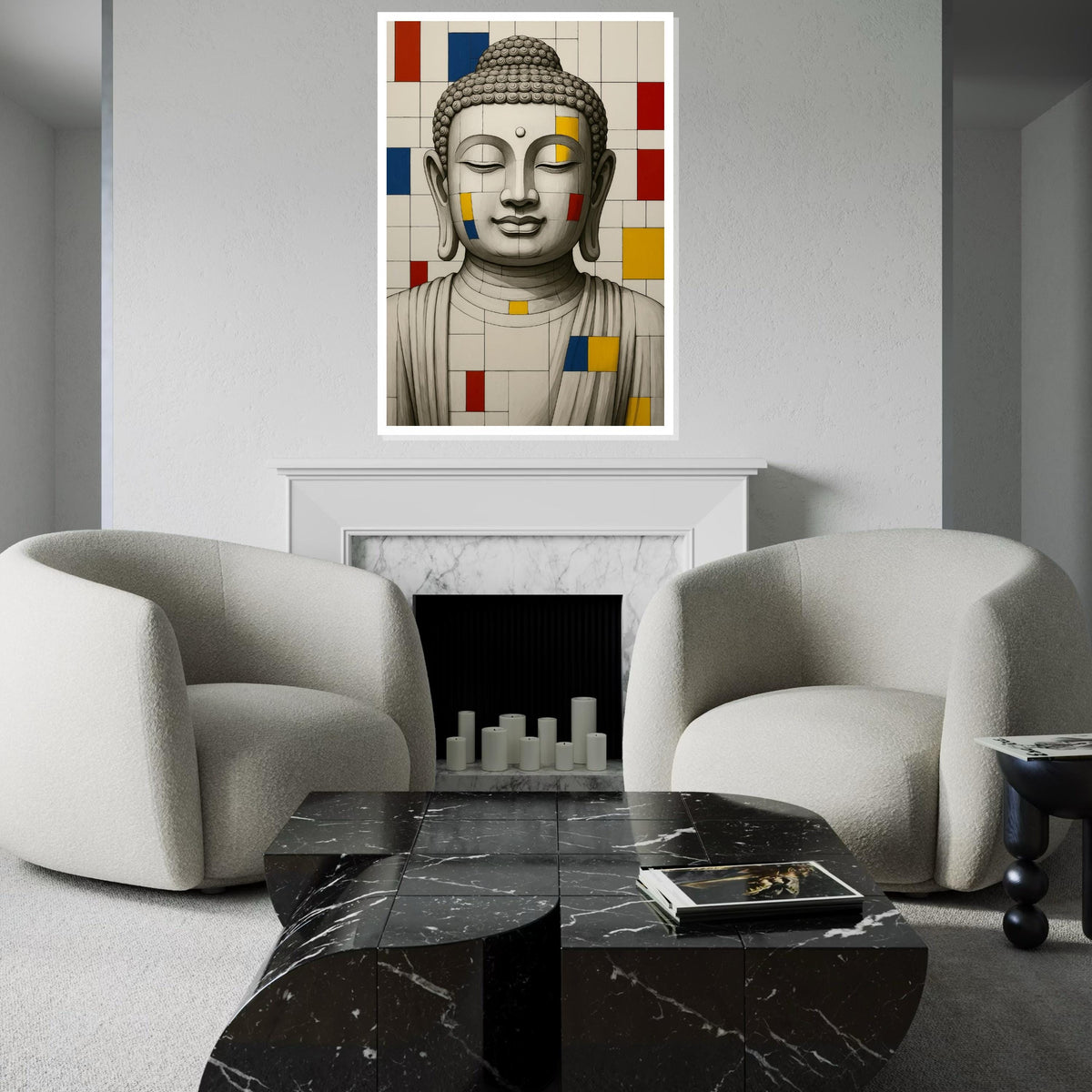 Buddha Canvas Art, Mondrian Style Buddha, Color Block Art, Wall Art Canvas Design, Zen Decor, Ready To Hang Decoration