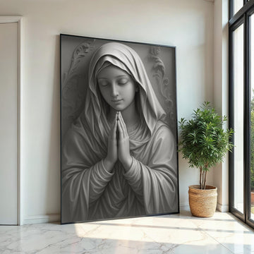Virgin Mary Canvas Wall Art,Religious Art Print,Monochrome Mary Poster,Holy Mother Wall Decor,Catholic CanvasDesign,Ready To Hang Decoration