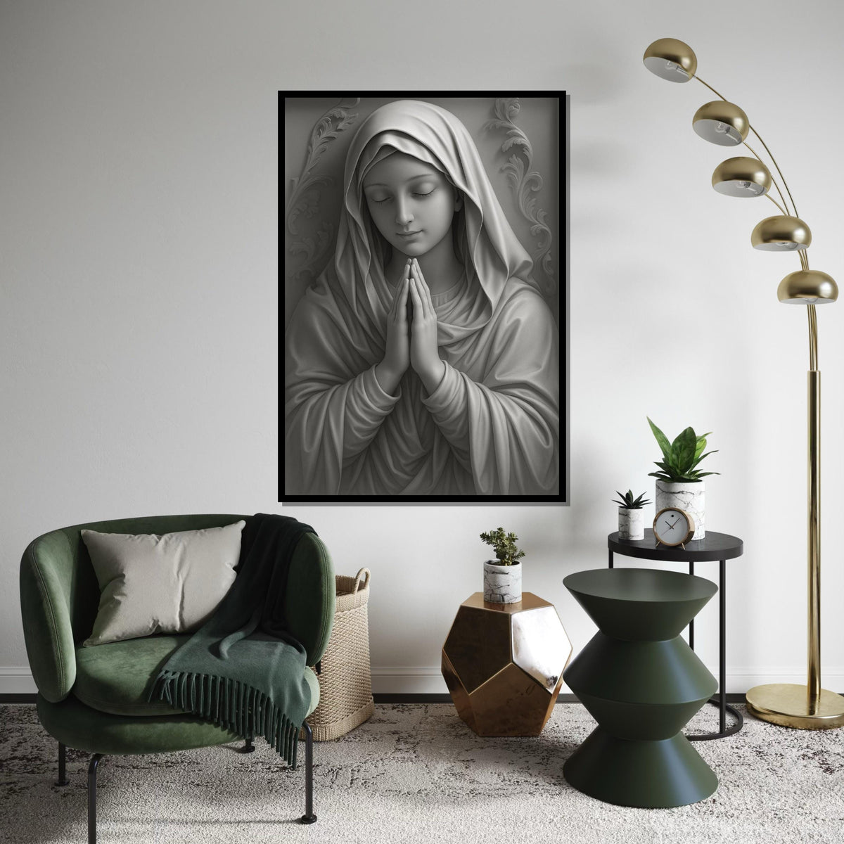 Virgin Mary Canvas Wall Art,Religious Art Print,Monochrome Mary Poster,Holy Mother Wall Decor,Catholic CanvasDesign,Ready To Hang Decoration