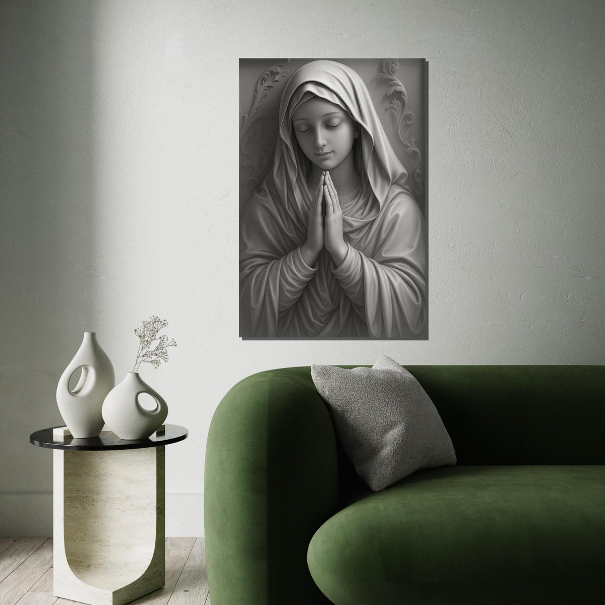 Virgin Mary Canvas Wall Art,Religious Art Print,Monochrome Mary Poster,Holy Mother Wall Decor,Catholic CanvasDesign,Ready To Hang Decoration