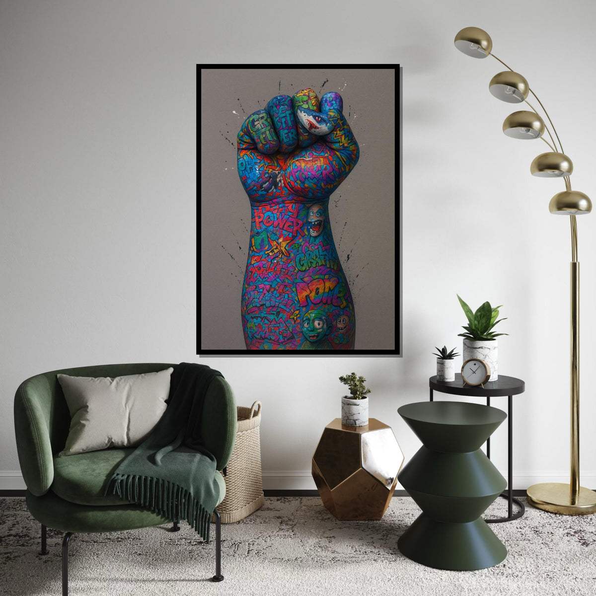 Graffiti Fist Canvas, Street Art Power, Multicolor Wall Art, Urban Art Print, Wall Art Canvas Design, Ready To Hang Decoration