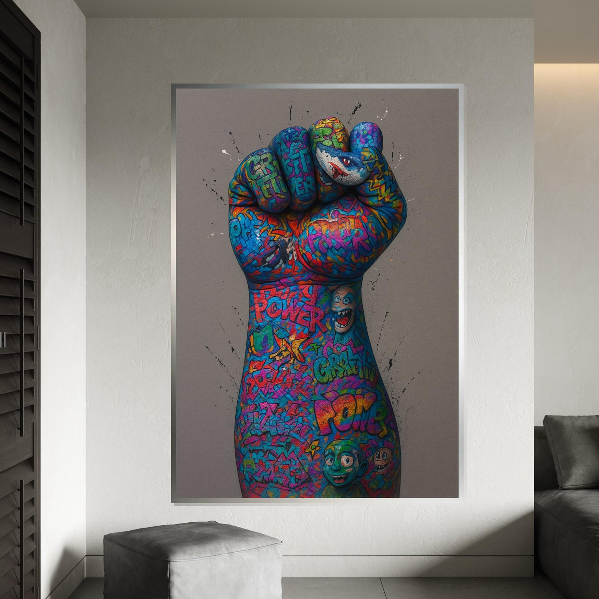 Graffiti Fist Canvas, Street Art Power, Multicolor Wall Art, Urban Art Print, Wall Art Canvas Design, Ready To Hang Decoration