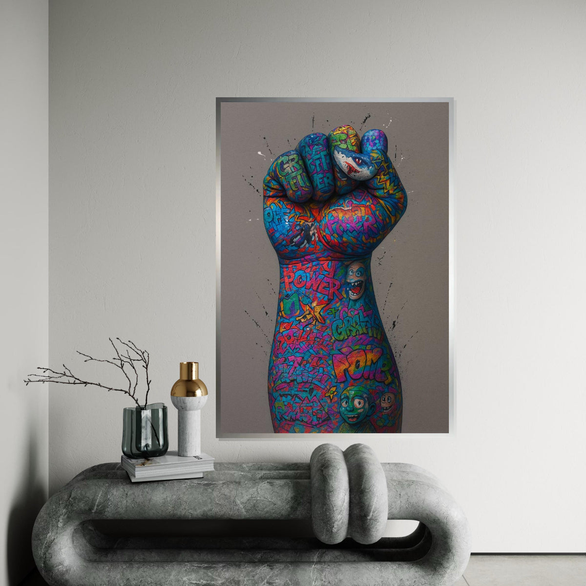 Graffiti Fist Canvas, Street Art Power, Multicolor Wall Art, Urban Art Print, Wall Art Canvas Design, Ready To Hang Decoration