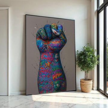 Graffiti Fist Canvas, Street Art Power, Multicolor Wall Art, Urban Art Print, Wall Art Canvas Design, Ready To Hang Decoration