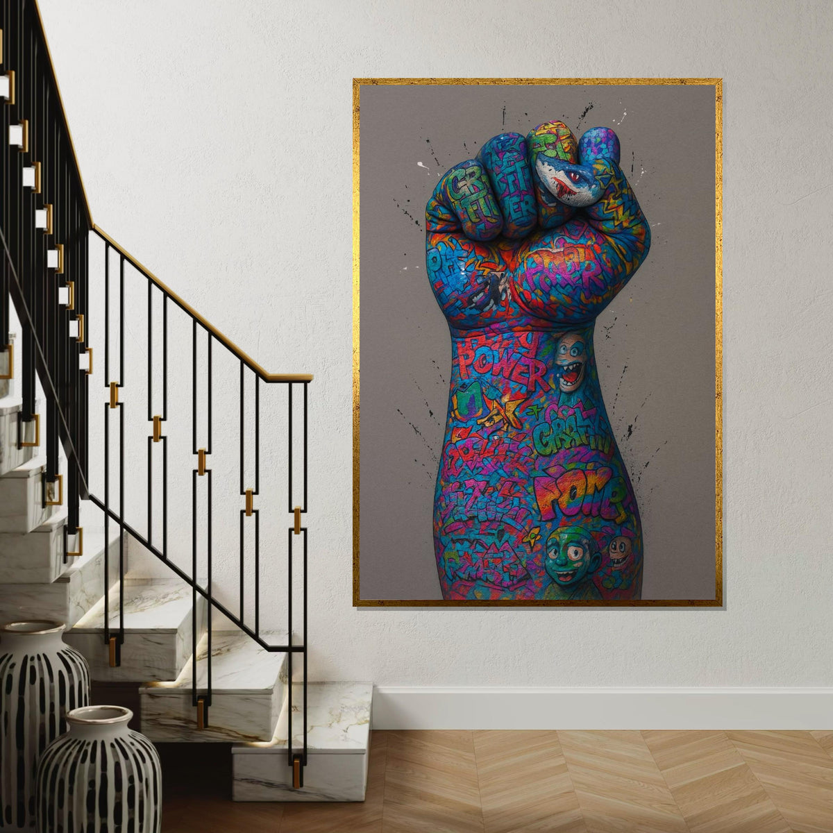 Graffiti Fist Canvas, Street Art Power, Multicolor Wall Art, Urban Art Print, Wall Art Canvas Design, Ready To Hang Decoration