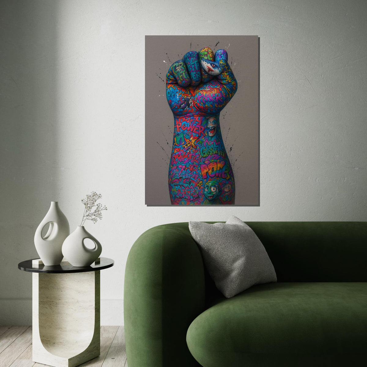Graffiti Fist Canvas, Street Art Power, Multicolor Wall Art, Urban Art Print, Wall Art Canvas Design, Ready To Hang Decoration