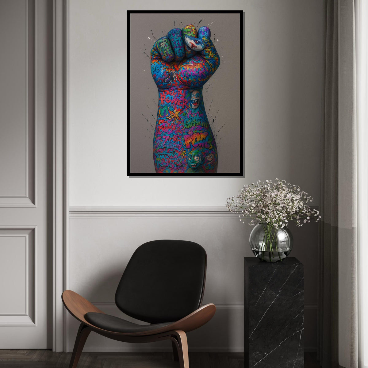 Graffiti Fist Canvas, Street Art Power, Multicolor Wall Art, Urban Art Print, Wall Art Canvas Design, Ready To Hang Decoration