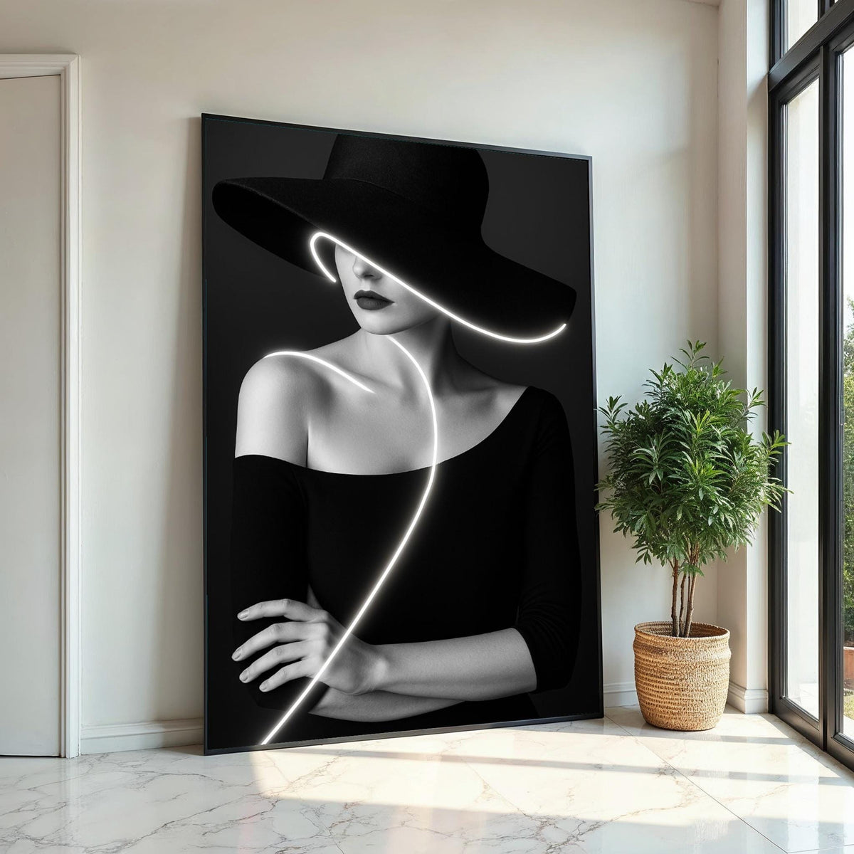 Glamour Noir Woman Canvas, Black and White Art, Modern Fashion Wall Art, Elegant Lady Poster, Wall Art Canvas Design, Ready to Hang Decor