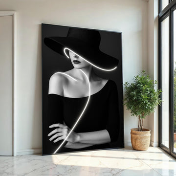 Glamour Noir Woman Canvas, Black and White Art, Modern Fashion Wall Art, Elegant Lady Poster, Wall Art Canvas Design, Ready to Hang Decor