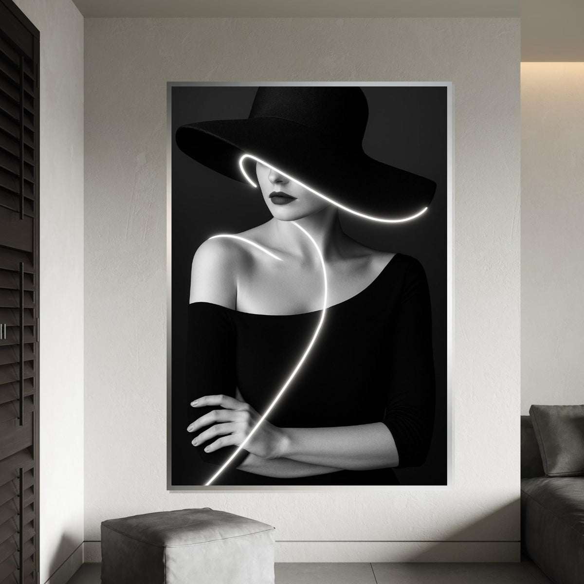 Glamour Noir Woman Canvas, Black and White Art, Modern Fashion Wall Art, Elegant Lady Poster, Wall Art Canvas Design, Ready to Hang Decor