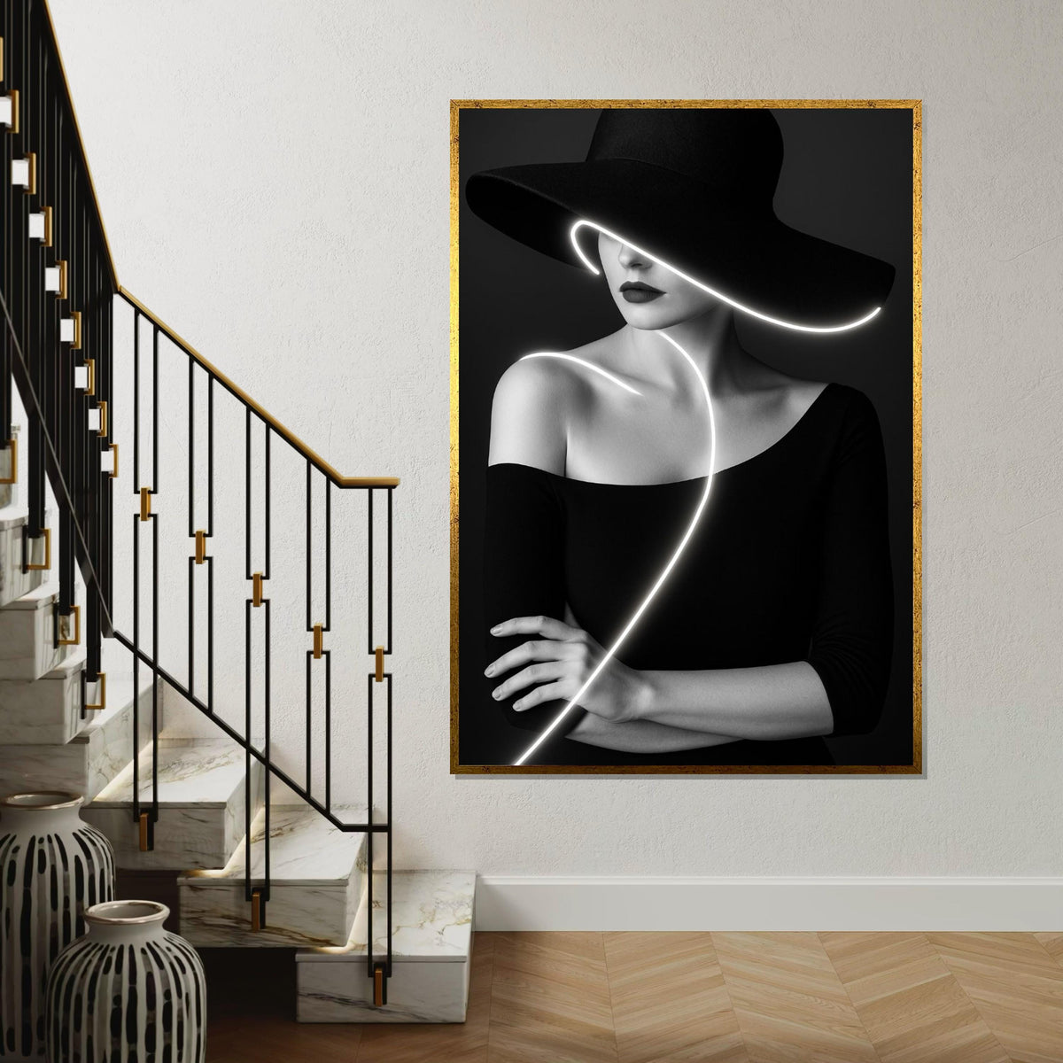 Glamour Noir Woman Canvas, Black and White Art, Modern Fashion Wall Art, Elegant Lady Poster, Wall Art Canvas Design, Ready to Hang Decor
