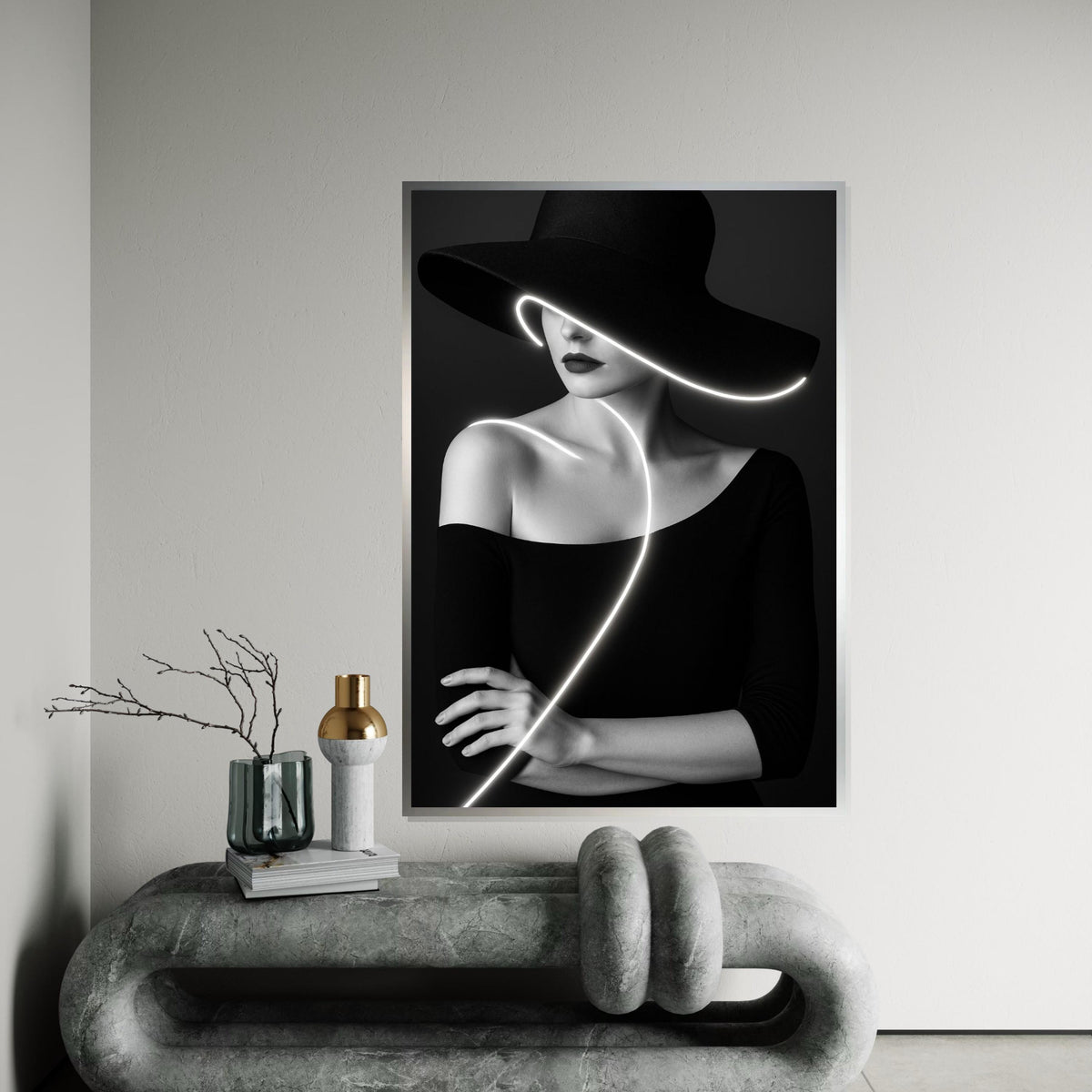 Glamour Noir Woman Canvas, Black and White Art, Modern Fashion Wall Art, Elegant Lady Poster, Wall Art Canvas Design, Ready to Hang Decor