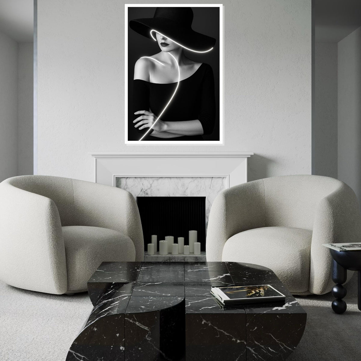 Glamour Noir Woman Canvas, Black and White Art, Modern Fashion Wall Art, Elegant Lady Poster, Wall Art Canvas Design, Ready to Hang Decor