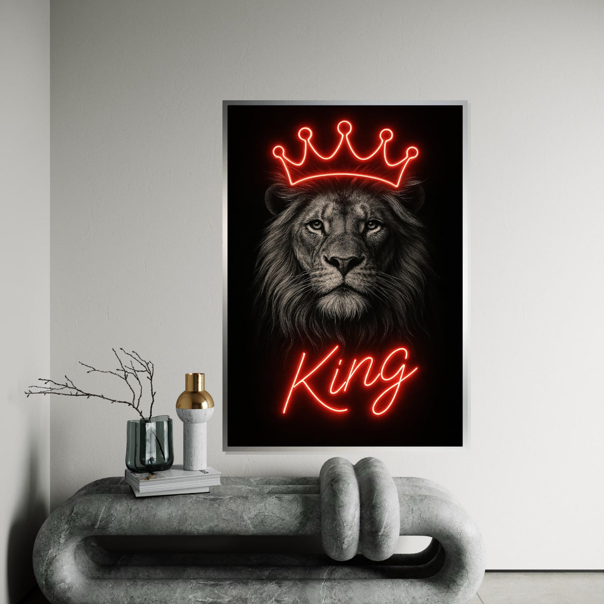 Neon Crowned Lion, King Lion Canvas, Regal Animal Wall Art, Lion Canvas Design, Wall Art Canvas, Ready To Hang Decoration
