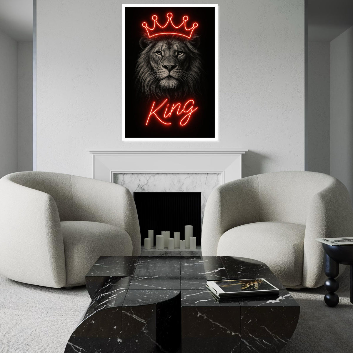 Neon Crowned Lion, King Lion Canvas, Regal Animal Wall Art, Lion Canvas Design, Wall Art Canvas, Ready To Hang Decoration