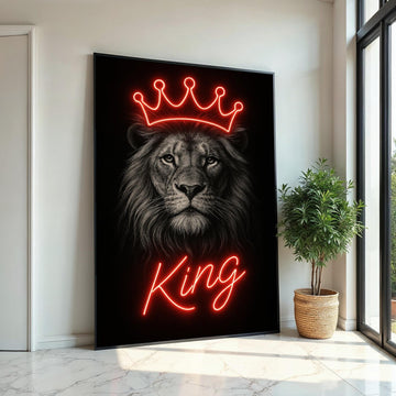 Neon Crowned Lion, King Lion Canvas, Regal Animal Wall Art, Lion Canvas Design, Wall Art Canvas, Ready To Hang Decoration