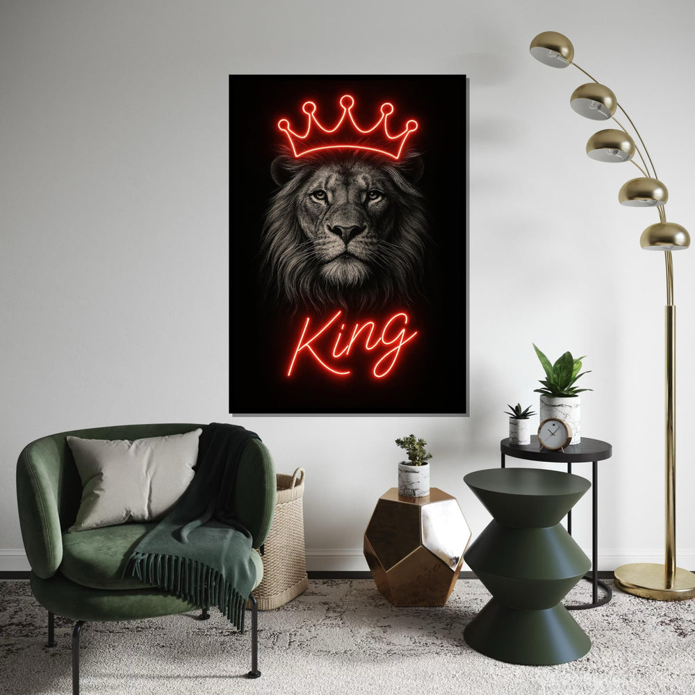 Neon Crowned Lion, King Lion Canvas, Regal Animal Wall Art, Lion Canvas Design, Wall Art Canvas, Ready To Hang Decoration