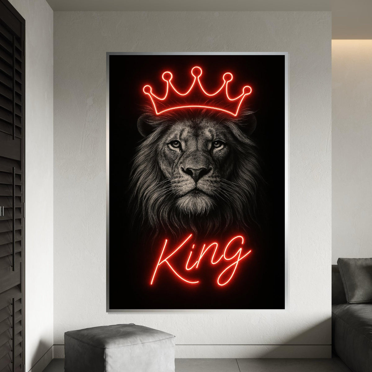 Neon Crowned Lion, King Lion Canvas, Regal Animal Wall Art, Lion Canvas Design, Wall Art Canvas, Ready To Hang Decoration