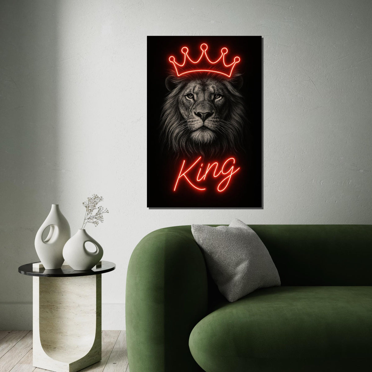 Neon Crowned Lion, King Lion Canvas, Regal Animal Wall Art, Lion Canvas Design, Wall Art Canvas, Ready To Hang Decoration