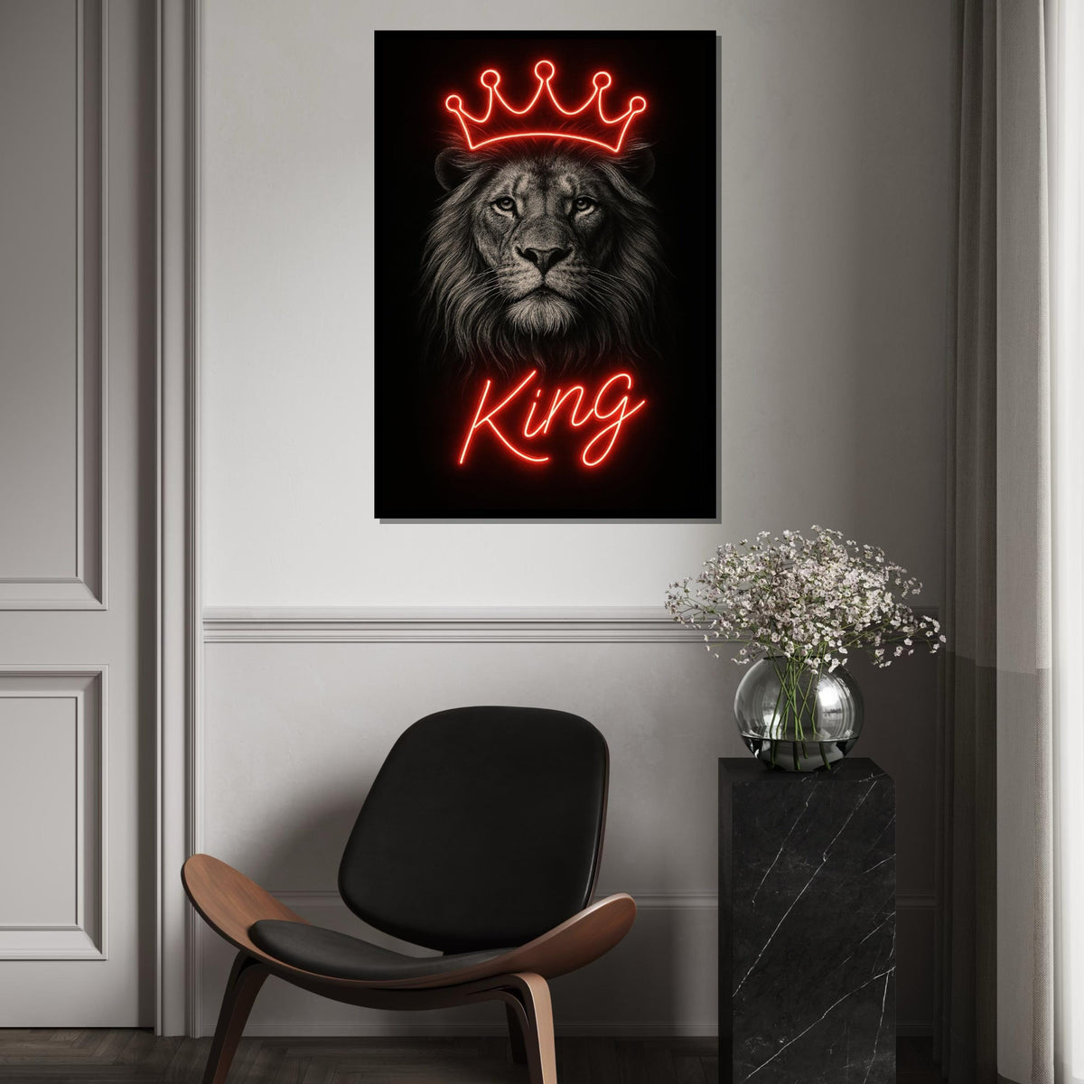 Neon Crowned Lion, King Lion Canvas, Regal Animal Wall Art, Lion Canvas Design, Wall Art Canvas, Ready To Hang Decoration