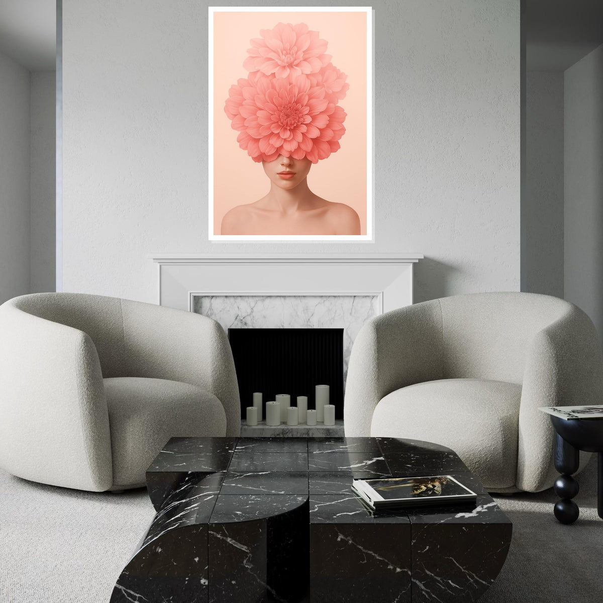 Floral Visage Canvas, Blossom Head Art, Pink Flower Girl, Wall Art Canvas Design, Elegant Home Decor, Ready To Hang Decoration