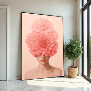 Floral Visage Canvas, Blossom Head Art, Pink Flower Girl, Wall Art Canvas Design, Elegant Home Decor, Ready To Hang Decoration