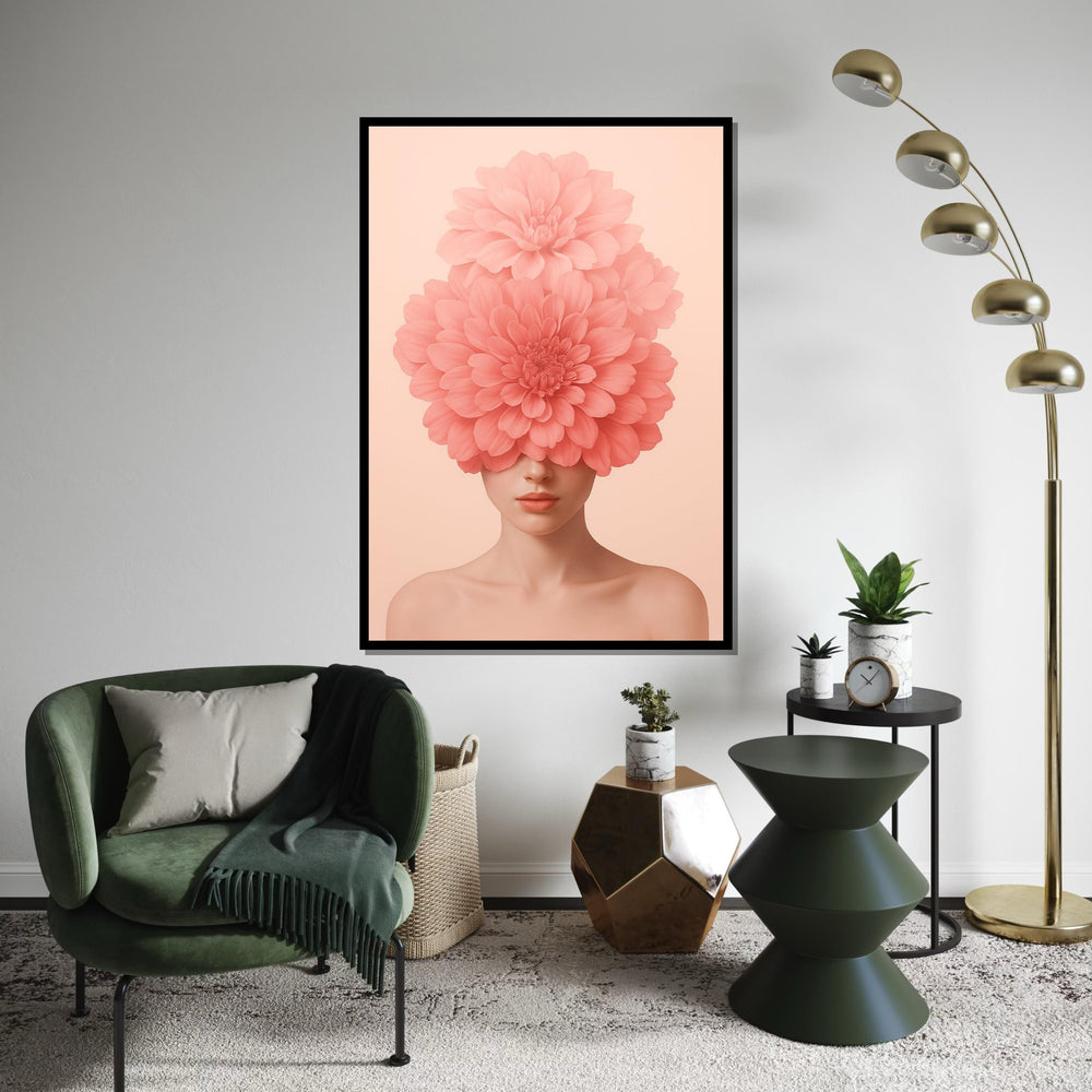 Floral Visage Canvas, Blossom Head Art, Pink Flower Girl, Wall Art Canvas Design, Woman Poster, Elegant Home Decor, Ready To Hang Decoration