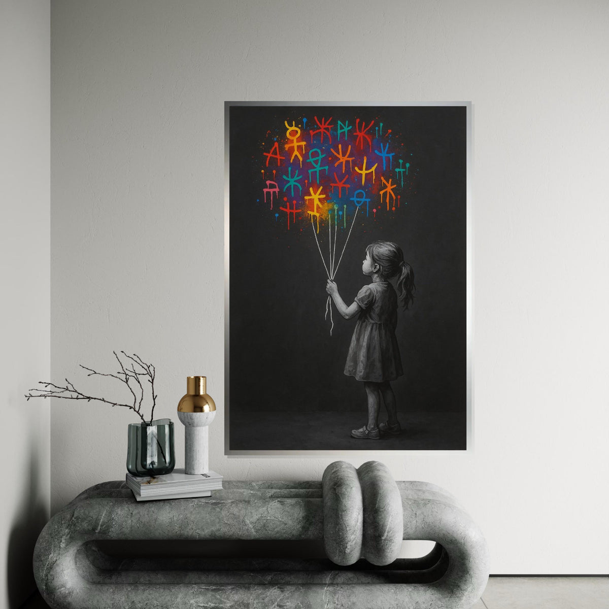 Child with Graffiti Balloons, Vibrant Street Art, Modern Canvas, Graffiti Wall Art, Canvas Design, Ready To Hang Home Decoration